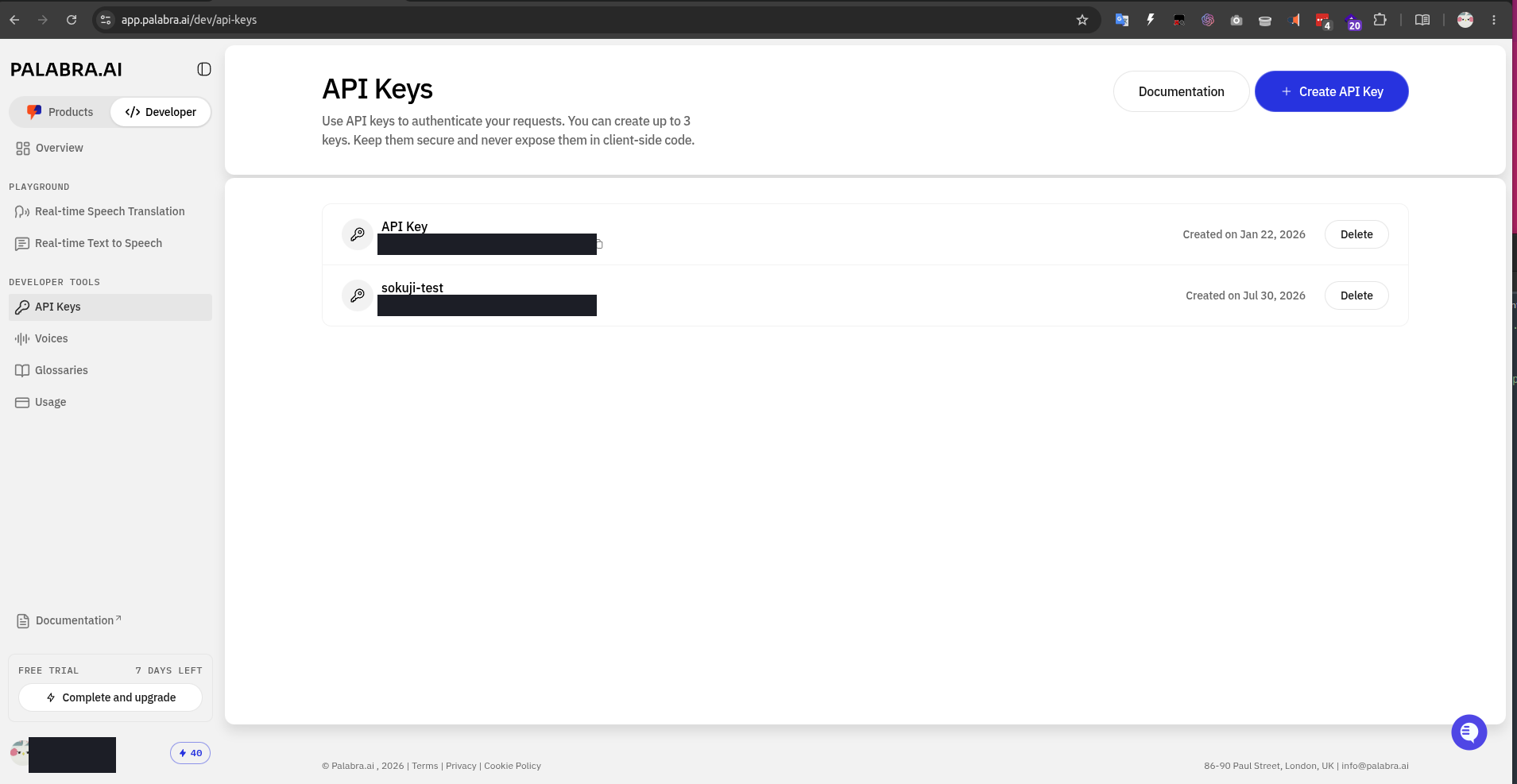 App: create a key and copy both values