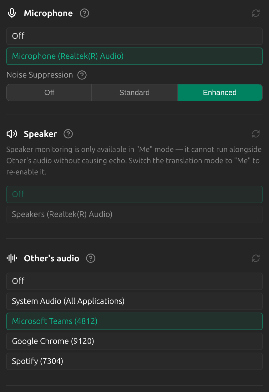 Choose your microphone and the meeting app